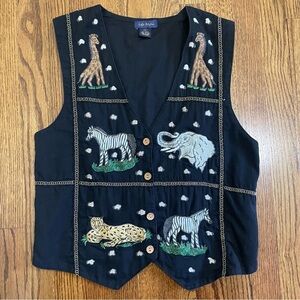 Life Style Vintage Black Safari Animal Vest Zebra Giraffe Size Medium